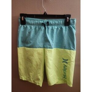 Boys Hurley Swim Trunks Size 10/12 NWT Lime Teal Blue Inseam 8.25"